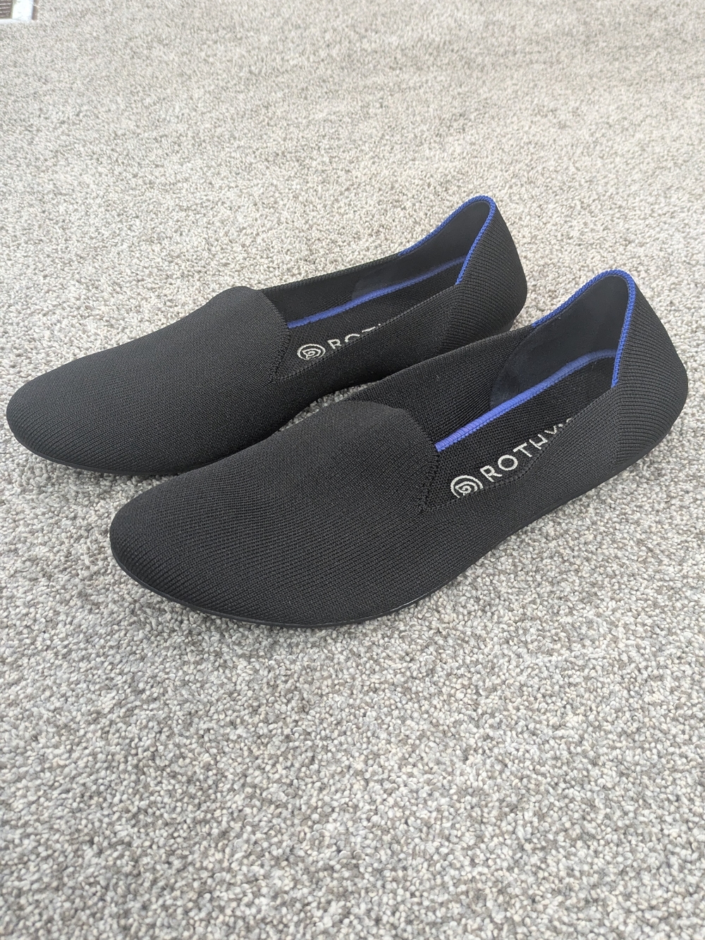 Rothy's The Loafer Black Slip-On Shoes Flats with Blue Accent Size 11 Or 12 - Picture 2 of 9